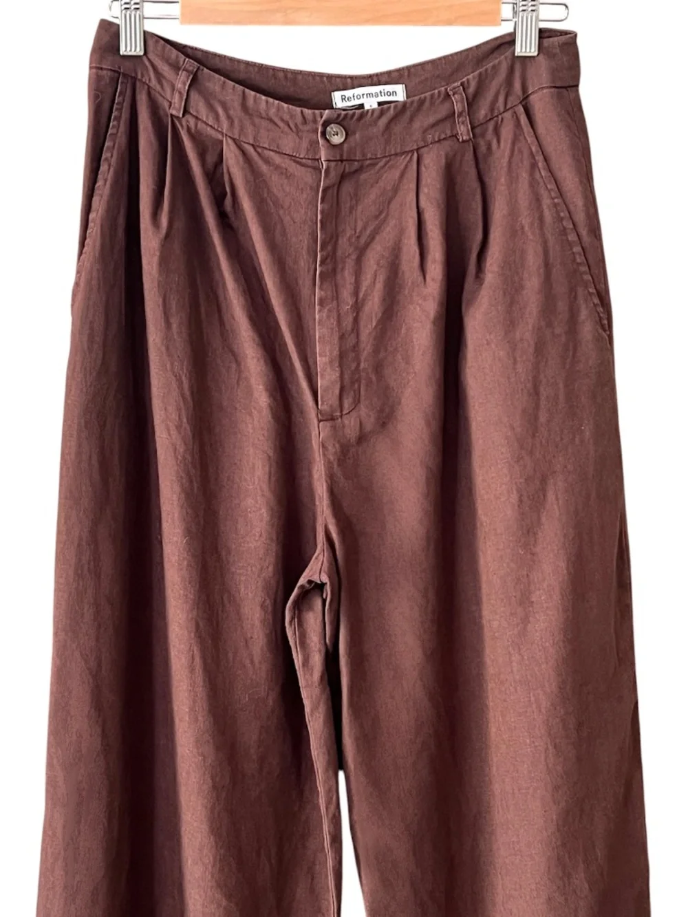 Reformation Vesta Wide Leg Linen Pants in Cafe Brown Size 8